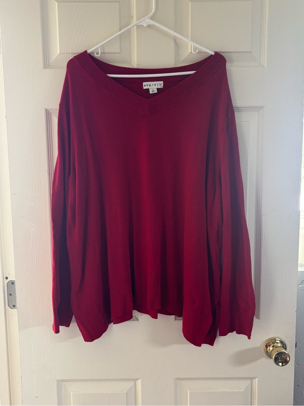 Ava & Viv V-Neck Sweater Top in Deep Red